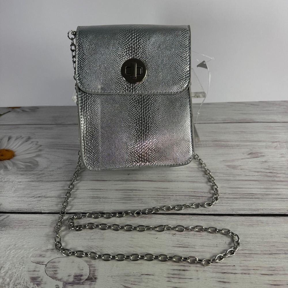 Cruise‎ Club Metallic Silver Snakeskin Embossed Crossbody Shoulder PurseBag NWT